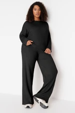 Trendyol Curve Black Ribbed Crew Neck Plus Size & Maternity Knitwear Sweater Trouser Set