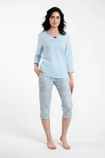 Salli women's pyjamas 3/4 sleeve, 3/4 legs - blue/duk blue