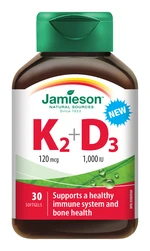 JAMIESON Vitamíny K2 120 mcg a D3 1000 IU 30 kapslí