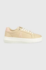 Kožené sneakers boty Calvin Klein Jeans Chunky Cupsole Laceup Low béžová barva