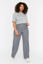 Trendyol Curve Gray High Waist Weave Rib Stitching Flared Leg Trousers