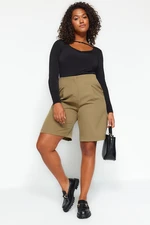 Trendyol Curve Khaki High Waist Finike Woven Shorts & Bermuda