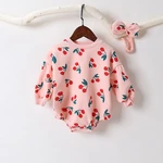 Baby Jumpsuit Korean Version Casual Triangle Climbing Suit Girl Baby Print Cherry Cute Ns Autumn And Winter Plush Style