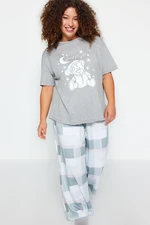 Trendyol Curve Gray Printed Checkered Knitted Pajamas Set