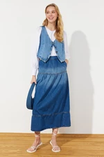 Trendyol Blue Stitching Detailed High Waist Maxi Denim Skirt