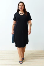 Trendyol Curve Black Cross Rope Detailed Midi Knitted Dress