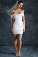 Trendyol Bridal White Fitted Shiny Stone Woven Short Wedding/Wedding Elegant Evening Dress