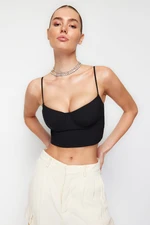 Trendyol Černý Crop Tkaný Korzetový Detailní Bustier