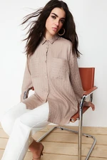 Trendyol Beige Glitter Striped Woven Shirt