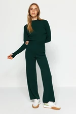 Trendyol Emerald Green Crop Finger Detailed Knitwear Bottom-Top Set