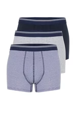 Trendyol 3-Piece Navy Blue Striped-Plain Mix Cotton Boxers