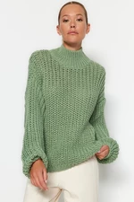 Trendyol Mint Wide Fit Měkký texturovaný základní límec Pletený svetr