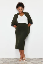 Trendyol Curve Khaki Pocket Detailed Midi 100% Cotton Knitted Skirt