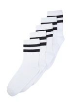 Trendyol 5-Pack White Cotton Striped College-Tennis-Mid-Length Socks