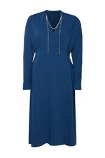 Trendyol Curve Navy Blue Midi Dress With Accessory Detail