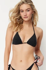 Trendyol Black Triangle Silvery Bikini Top