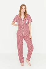 Trendyol Pink Striped Animal Print Shirt-Pants and Knitted Pajamas Set