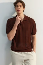 Trendyol Limited Edition Brown Regular Fit Cotton Short Sleeve Polo Neck Knit Tshirt