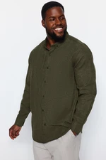 Trendyol Green Regular Fit Button Collar Flannel Winter Plus Size Shirt