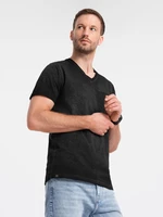 Ombre Men's brindle V-neck t-shirt with pocket - black