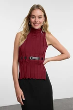 Trendyol Limited Edition Burgundy Belted Knit Sweater