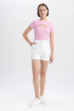 DEFACTO High Waist Double Leg Gabardine 100% Cotton Shorts