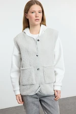 Trendyol Grey Relaxed Plush Relaxed/comfortable Pattern Pocket Thick Vest