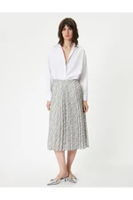 Koton Midi Skirt Pleated Elastic Waist Patterned