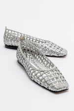 LuviShoes ARCOLA Women's Silver Knitted Patterned Flats