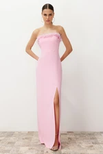 Trendyol Light Pink, Fitted, Knitted Woven Evening Dress