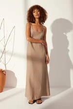 Trendyol Brown 100% Linen Back Detailed Maxi Dress