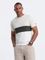 Ombre Men's tricolor T-shirt with wide stripes - white