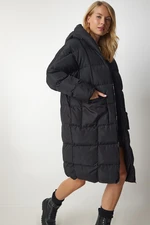 Happiness İstanbul Women's Black Hooded Oversize Puffer Coat