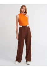 Dilvin 71219 Classic Trousers with Curled Belt-brown