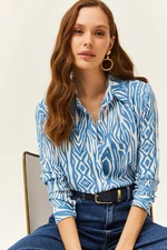 Olalook Women's Indigo Zebra Patterned Viscose Shirt