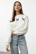 Trendyol Ecru Bow Regular/Normal Pattern Knitted Sweatshirt