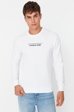 Trendyol White Men's Regular/Regular Cut Crew Neck Long Sleeved Cotton Sweatshirt