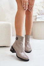 Patent leather ankle boots with heels - insulated grey