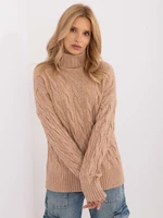 Brown loose turtleneck sweater with cuffs