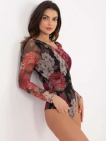 Black and pink draped floral bodysuit