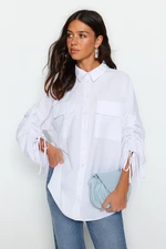 Trendyol White Woven Cotton Shirt with Adjustable Gathering Detail on Sleeves