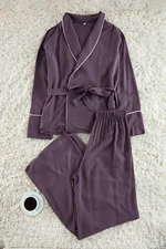 Trendyol Plum Belted Piping Detailed Double Breasted Viscose Woven Pajama Set