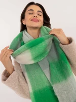 Green and gray winter scarf with fringe