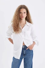 DEFACTO Oversize Wide Fit Basic Plain Buttoned Poplin Long Sleeve Shirt