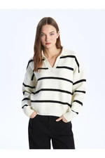 LC Waikiki Polo Neck Striped Long Sleeve Oversize Women's Knitwear Sweater