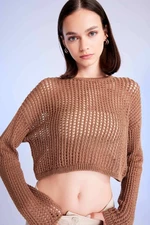 DEFACTO Regular Fit Crew Neck Crochet Openwork Crop Knitwear Sweater