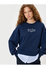 Koton Oversize Sweatshirt Crew Neck Slogan Fabric Detail