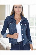 92584 Dewberry Womens Denim Jacket-DARK BLUE