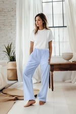 Trendyol Blue Cotton Elastic and Label Detailed Woven Pajama Bottoms