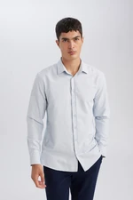 DEFACTO Modern Cut Textured Plain Cotton Blend Long Sleeve Shirt